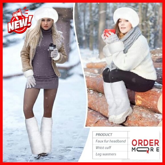 Faux Fur Headband Set with Wrist and Leg Warmers Winter Accessories - Picture 4 of 8